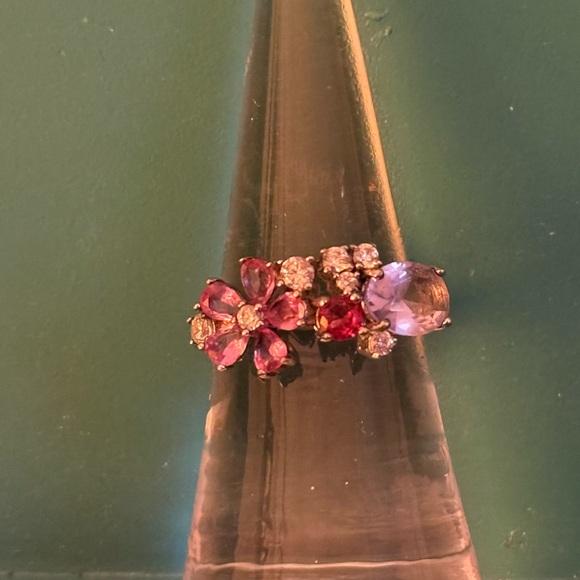 Floral Gemstone Ring with Pink and Purple Accents - Picture 1 of 5